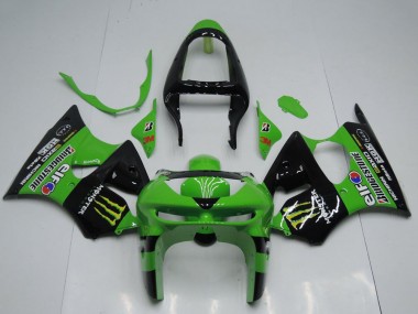 Cheap 1998-1999 Kawasaki ZX6R Motorcycle Fairings - Green Glossy Black Yellow Elf Bridgestone Monster Canada