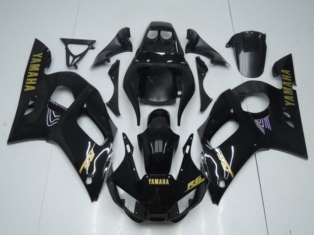 1998-2002 Yamaha YZF R6 Motorcycle Fairings - Glossy Black Gold Decals Canada