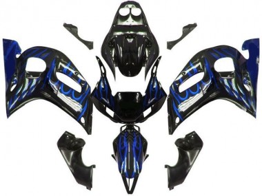 Cheap 1998-2002 Yamaha YZF 600 R6 Motorcycle Fairings - Glossy Black Blue Flame Canada