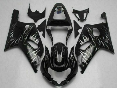 Cheap 2001-2003 Suzuki GSXR 600/750 Motorcycle Fairings - Glossy Black Silver Flame Canada