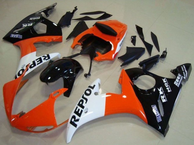 2003-2004 Yamaha YZF R6 Motorcycle Fairing - Orange White Glossy Black Repsol Canada