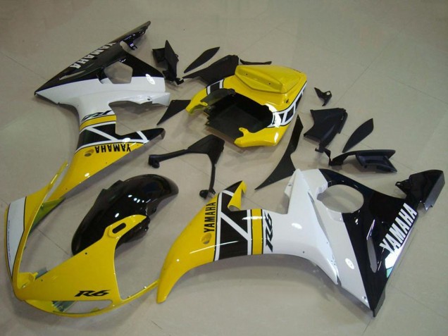 2003-2004 Yamaha YZF R6 Motorcycle Fairings - Yellow White Glossy Black Anniversary Canada