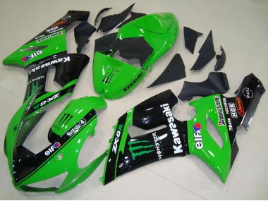 Cheap 2005-2006 Kawasaki ZX6R Motorcycle Fairings - Green Glossy Black Elf Monster Canada