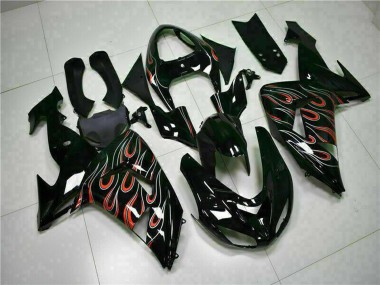 Cheap 2006-2007 Kawasaki ZX10R Motorcycle Fairing Kits - Glossy Black Red Flame Canada