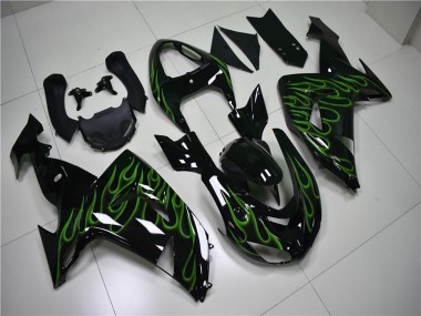 Cheap 2006-2007 Kawasaki ZX10R Motorcycle Fairings - Glossy Black Green Flame Canada