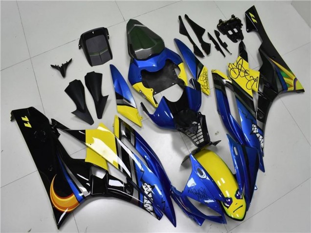 2006-2007 Yamaha YZF R6 Motorcycle Fairings - Blue Yellow Glossy Black Shark Canada