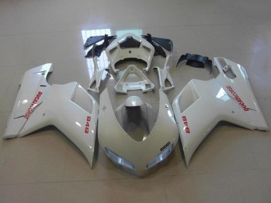 Cheap 2007-2014 Ducati 848 Motorcycle Fairings - Glossy White Red Decals Canada