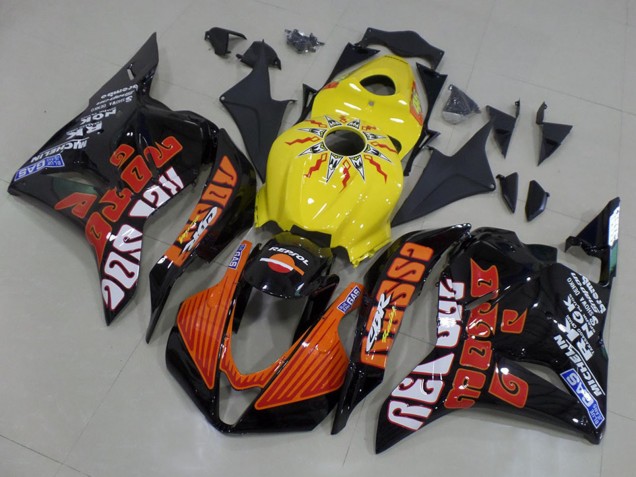 2009-2012 Honda CBR600RR Motorcycle Fairings - Yellow Orange Glossy Black Rossi Racing Canada