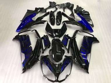 Cheap 2012-2016 Kawasaki EX650 Motorcycle Fairings - Glossy Black Blue Flame Canada
