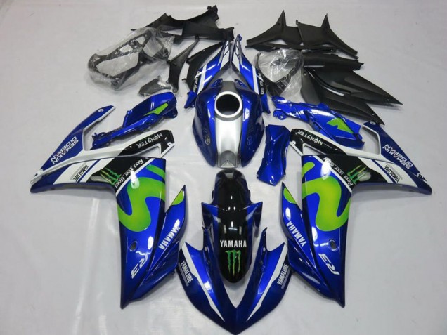 2015-2018 Yamaha YZF R3 Motorcycle Fairings - Blue White Black Green MoviStar Monster Canada