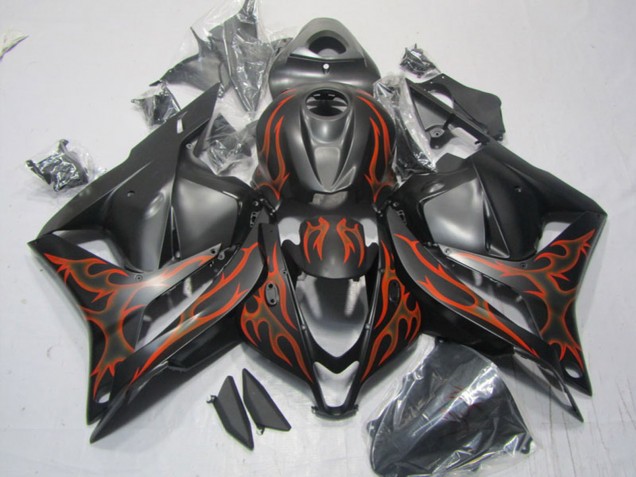 2009-2012 Honda CBR600RR Motorcycle Fairings - Matte Black Orange Flame Canada