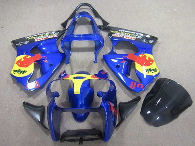 2000-2002 Kawasaki ZX6R Motorcycle Fairings - Blue Yellow Red Bull Canada
