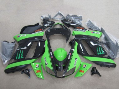 Cheap 2007-2008 Kawasaki ZX6R Motorcycle Fairings - Green Black 3M Monster Canada