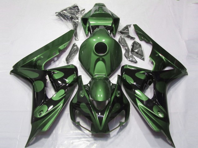 2006-2007 Honda CBR1000RR Motorcycle Fairings - Green Glossy Black Flame Canada