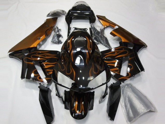 2003-2004 Honda CBR600RR Motorcycle Fairings - Glossy Black Orange Flame Canada