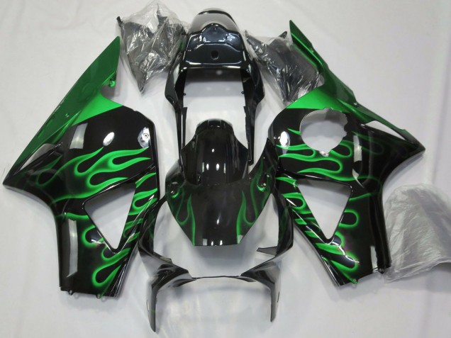 2002-2003 Honda CBR954RR Motorcycle Fairings - Glossy Black Green Flame Canada