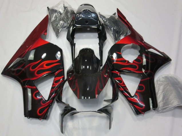 2002-2003 Honda CBR954RR Motorcycle Fairings - Glossy Black Red Flame Canada
