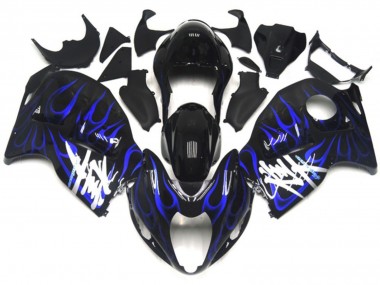 Cheap 1996-2007 Suzuki GSXR 1300 Motorcycle Fairings - Glossy Black with Deep Blue Flame Canada