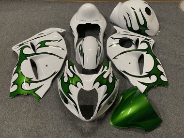 Cheap 1996-2007 Suzuki GSXR 1300 Motorcycle Fairings - White Green Flame Canada