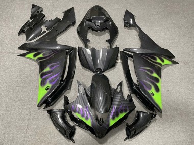 Cheap 2007-2008 Yamaha R1 Motorcycle Fairings - Carbon Fiber Green Purple Flame Canada