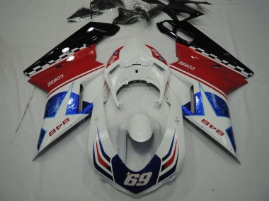 Cheap 2007-2014 Ducati 848 Motorcycle Fairings - White Red Blue Glossy Black Corse 69 Canada