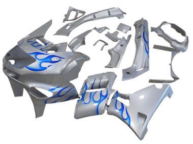 Cheap 1993-2007 Kawasaki ZZR400 Motorcycle Fairings - White Blue Flame Canada