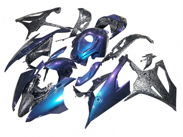 2019-2022 BMW S1000RR Motorcycle Fairings - Gradient Blue Purple Forged Carbon Fiber Canada