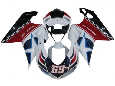 Cheap 2007-2014 Ducati 848/1098/1198 Motorcycle Fairings - White Red Blue Glossy Black Corse 69 Canada