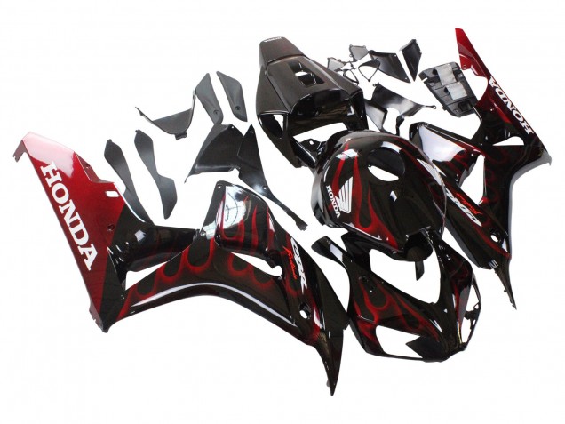 2006-2007 Honda CBR1000RR Motorcycle Fairing - Glossy Black Red Flame Canada