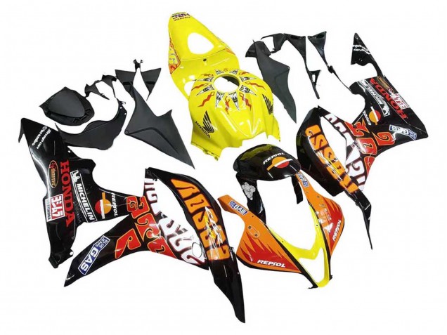 2007-2008 Honda CBR600RR Motorcycle Fairings - Yellow Orange Glossy Black Rossi Repsol Canada