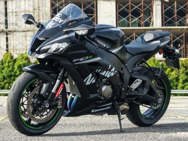 2011-2015 Kawasaki ZX10R Motorcycle Fairings - Matte Black White Green Snow Decal Canada