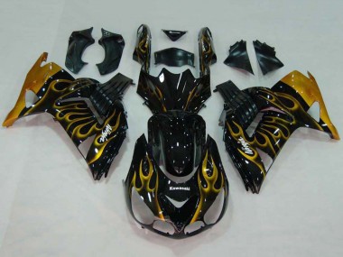 Cheap 2006-2011 Kawasaki ZX14R ZZR1400 Motorcycle Fairings - Glossy Black Gold Flame Canada