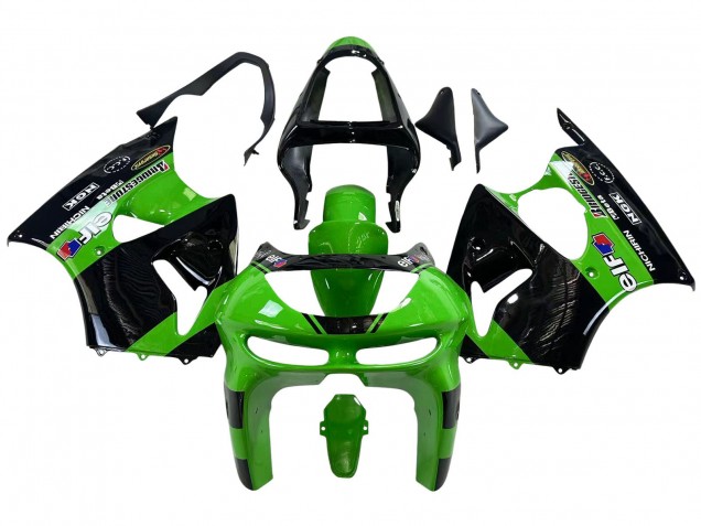 1998-1999 Kawasaki ZX6R Motorcycle Fairings - Green Glossy Black Elf Bridgestone Canada