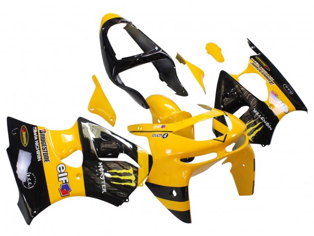 1998-1999 Kawasaki ZX6R Motorcycle Fairings - Yellow Black Monster Elf Bridgestone Canada