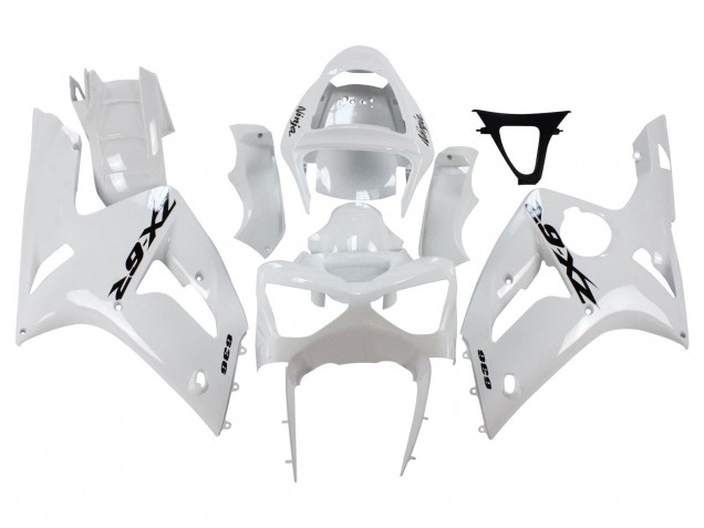 2003-2004 Kawasaki ZX6R Motorcycle Fairings - White Black Decals Canada