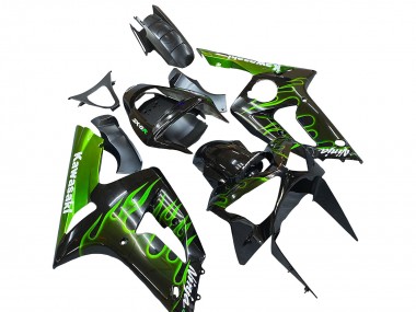 Cheap 2003-2004 Kawasaki ZX6R Motorcycle Fairings - Glossy Black Green Flame Canada