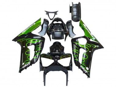 Cheap 2003-2004 Kawasaki ZX6R Motorcycle Fairings - Glossy Black Green Flame Canada