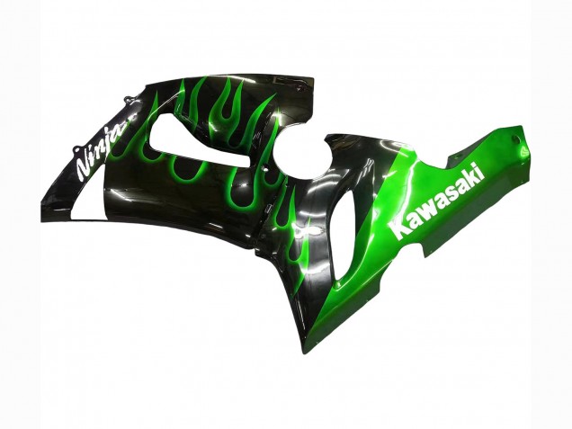 2005-2006 Kawasaki ZX6R Motorcycle Fairing - Glossy Black Green Flame Canada