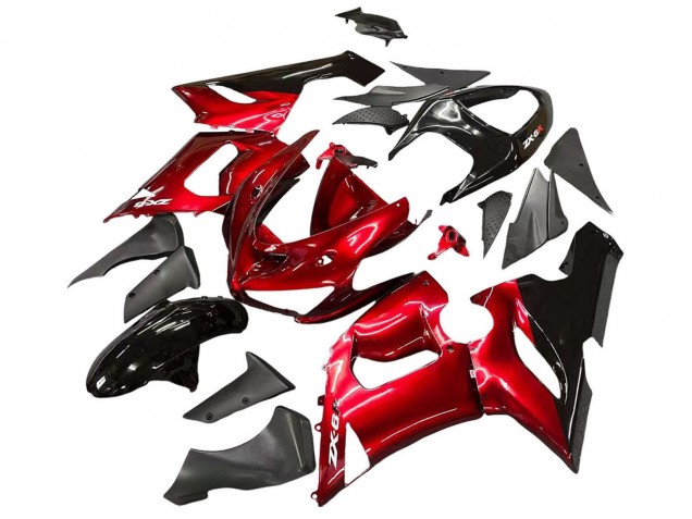 2005-2006 Kawasaki ZX6R Motorcycle Fairings - Red Black Canada