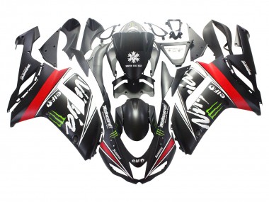 Cheap 2007-2008 Kawasaki ZX6R Motorcycle Fairings - Black White Red with White Snow Decal Ninja Elf Canada