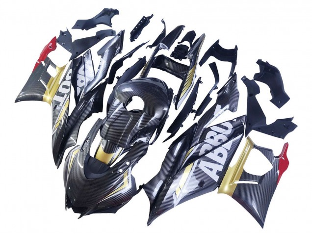 2022-2024 Yamaha YZF R3/R25 Motorcycle Fairings - Black Carbon Fiber Style Gold Red ABBOT Canada
