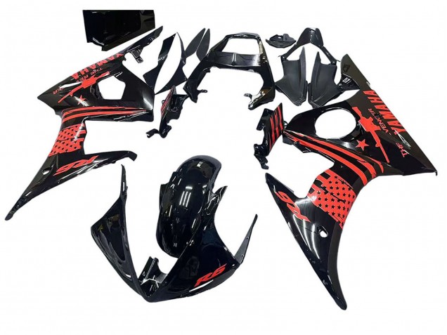 2003-2004 Yamaha YZF R6 Motorcycle Fairing - Glossy Black Red Canada