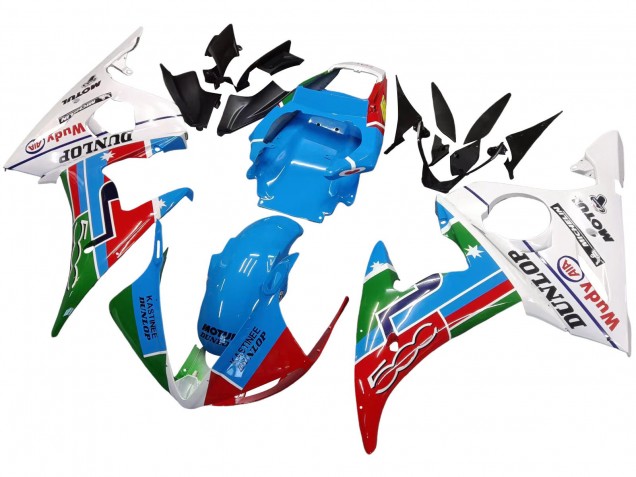 2005 Yamaha YZF 600 R6 Motorcycle Fairings - Light Blue White Green Red Kastinee Dunlop Motul Canada
