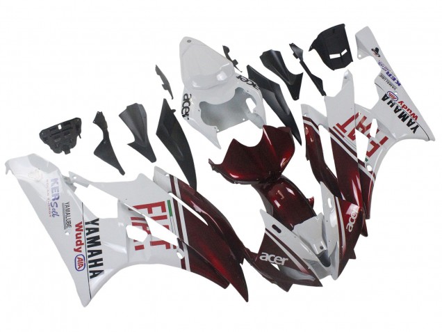 2006-2007 Yamaha YZF 600 R6 Motorcycle Fairings - White Maroon Red Fiat Acer Yamalube Canada