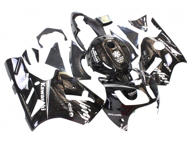 2000-2001 Kawasaki ZX12R Motorcycle Fairings - Glossy Black White Elf Snow Canada