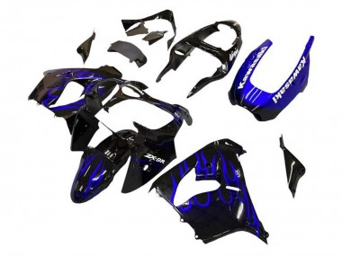 Cheap 2002-2003 Kawasaki ZX9R Motorcycle Fairings - Black White with Blue Flame Canada