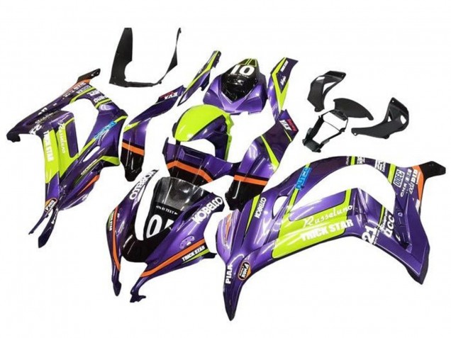 2016-2020 Kawasaki ZX10R Motorcycle Fairings - Purple Yellow Trick Star Kobelco Canada