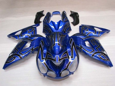 Cheap 2006-2011 Kawasaki ZX14R ZZR1400 Motorcycle Fairings - Blue Black Silver Tribal Canada