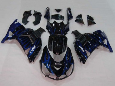 Cheap 2006-2011 Kawasaki ZX14R ZZR1400 Motorcycle Fairings - Glossy Black Blue Flame Canada