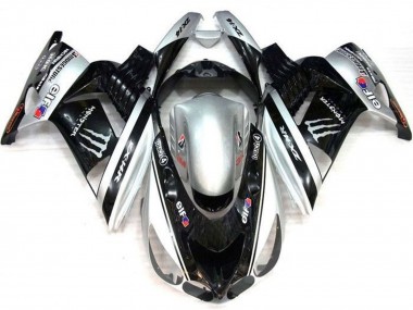 Cheap 2006-2011 Kawasaki ZX14R ZZR1400 Motorcycle Fairings - Silver Black Elf Touch4 Monster Bridgestone Canada